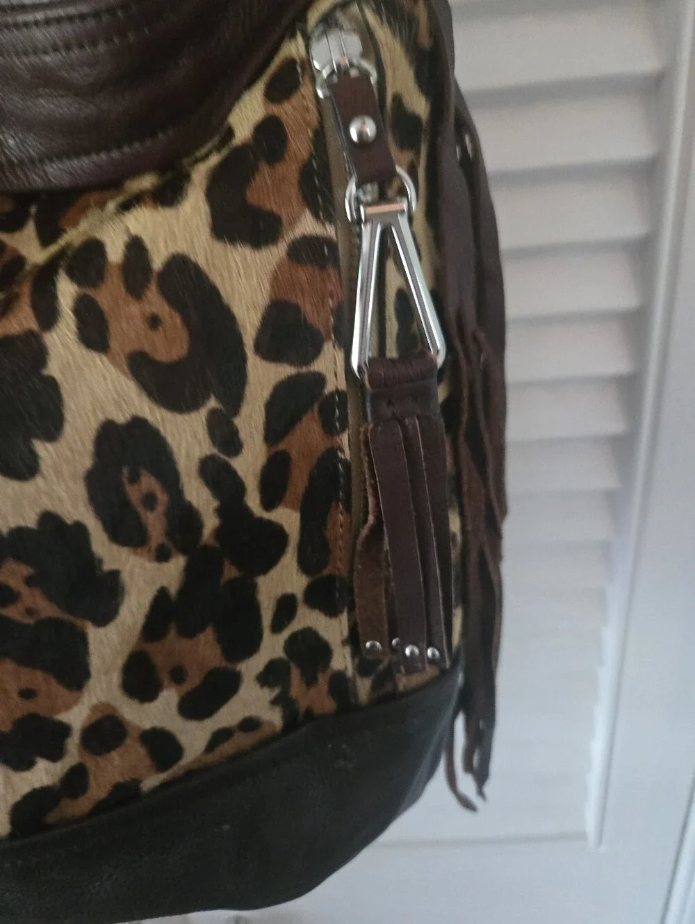 B Makowsky Genuine Cow Hair Leopard Hobo Shoulder Bag Boho Western NWOT